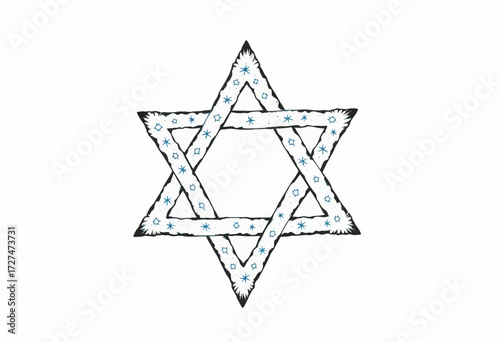 Intricate Star Design with Symmetrical Interlocking Triangles and Delicate Patterns on White Background