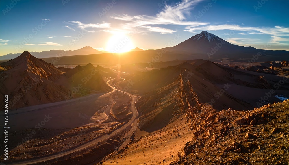 Fototapeta premium Scenic desert sunrise over winding roads