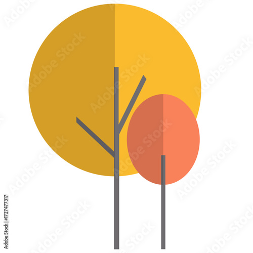 Minimalist Flat Style Autumn Tree Illustration with Circle Canopy Design