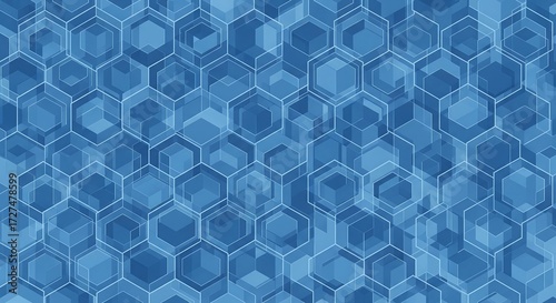 An intricate geometric pattern of interlocking hexagons, each one a different shade of a monochromatic palette.
