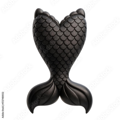 Black Mermaid Tail With Textured Scales And Glitter Accents And Elegant Curved Fins.eps