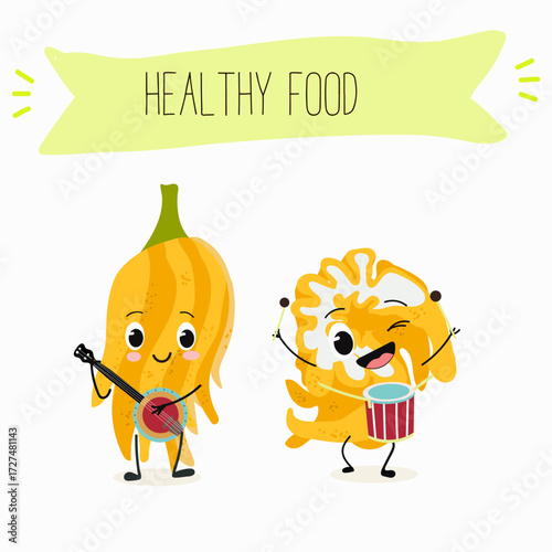 Buddha's hand fruit funny characters, hand drawn vector illustration.