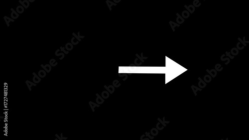Arrow sign and for direction white color animation. presentation and symbol pointing right with white color animated. Black background 4k video.