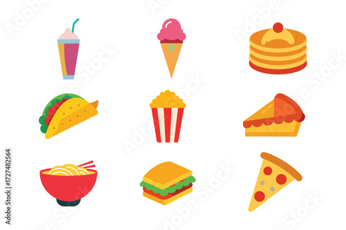 Fast Food Desserts and Snacks Flat Vector Icons Collection