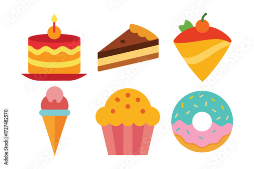 Dessert Cake Donut Sweet Flat Vector Icon