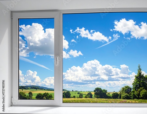 Fototapeta Naklejka Na Ścianę i Meble -  A Sunny Day Framed by a White Window