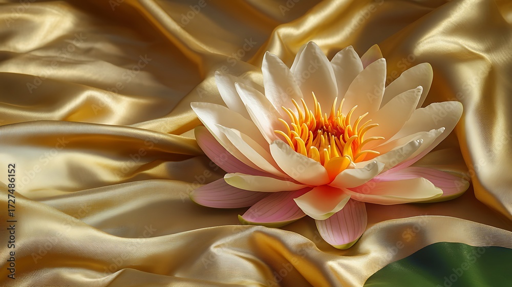 Obraz premium beautiful, detailed, high resolution, macro shot, water lily, lotus flower, pond, golden reflections, nature, peaceful, serene, stunning, vibrant colors