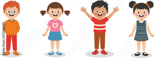WebCute children cartoon characters with funny mustaches, happy boys and girls smiling, kids costume play, fun dress-up, colorful illustration