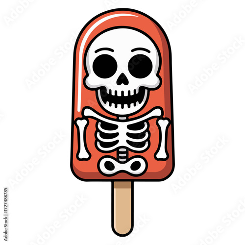 An illustrated popsicle with a skull design, perfect for Halloween treats 