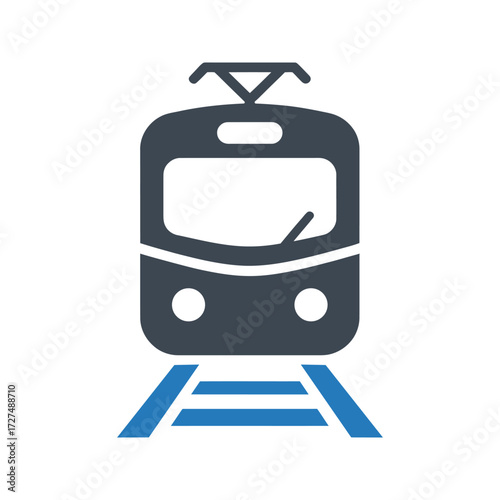 Light rail transit with pantograph icon. Train icon