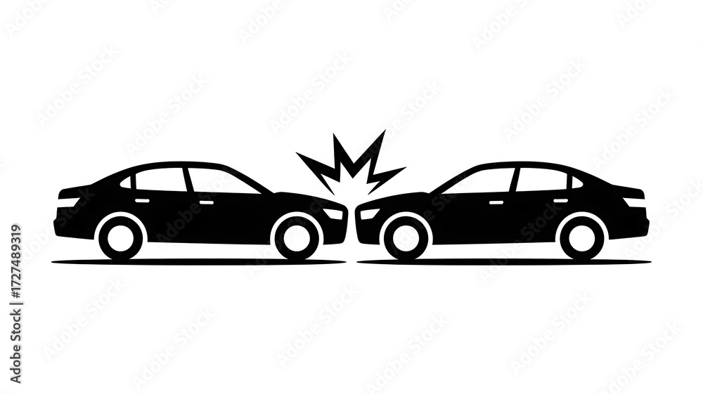 Fototapeta premium Car accident collision vector icon illustration depicting the impact of two vehicles on a white background flat design
