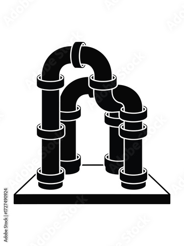 Abstract black and white industrial pipe structure illustration