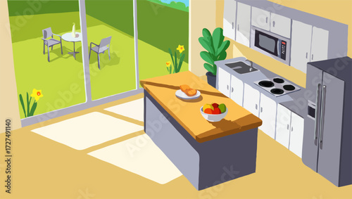 Modern isometric kitchen interior design vector illustration scalable eps for web and print