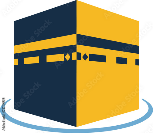 A minimalist graphic illustration of the Kaaba, the sacred Islamic cube-shaped building located in Mecca, Saudi Arabia.
