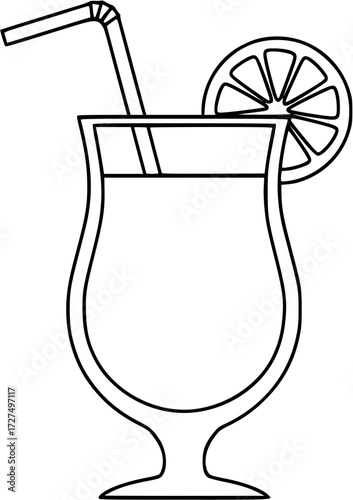 cocktail drink illustration with straw and slice for summer party and bar menu design on transparent background