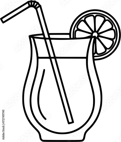 cocktail drink illustration with straw and slice for summer party and bar menu design on transparent background
