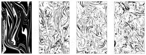 Collection of four black and white liquid acrylic marble pattern. Vector illustration.