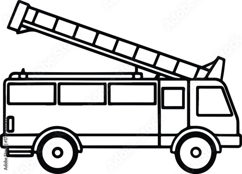 fire ladder truck outline vector and illustration line art