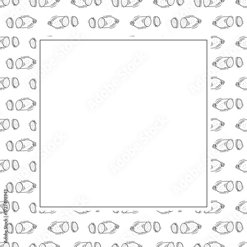sausage frame. doodle grill sausage square frame. hand drawn sausage frame background. grill sausage background