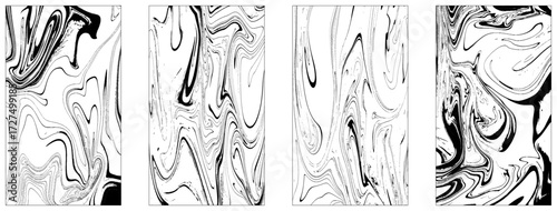 Set of Marble wavy pattern. Abstract background illustration. Ebru, Turkish marbling art background collection.