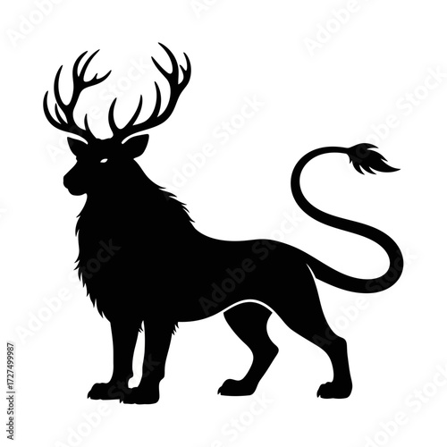 Mythical creature silhouette deer head lion body with antlers