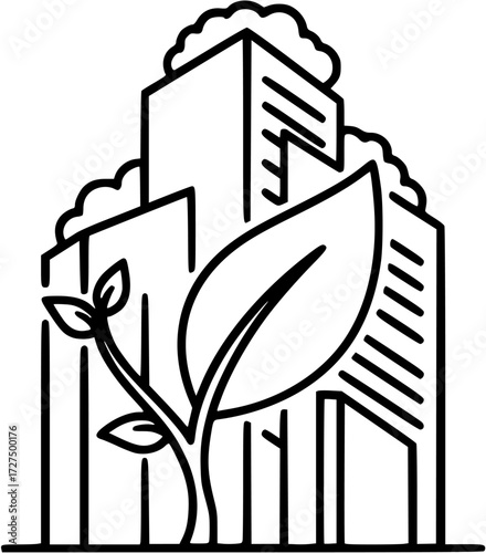Eco friendly architecture building with plant vector icon for sustainable development and design ideas

