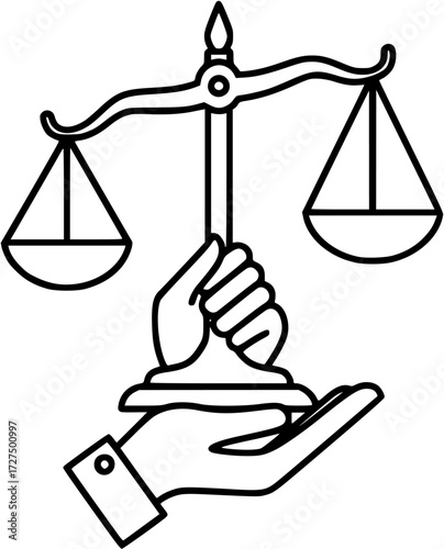 Justice scales in hands icon vector, law and order symbol, legal system, equality and fairness concept icon
