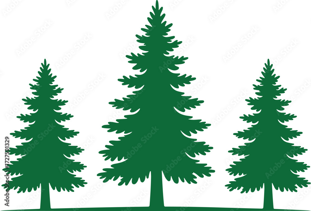 Obraz premium Pine tree silhouette vector illustration, forest tree icon. pine tree icon green silhouette vector illustration on transparent background. Tree and forest silhouettes vector .