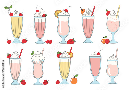 Collection of delicious milkshakes and fruit drinks.