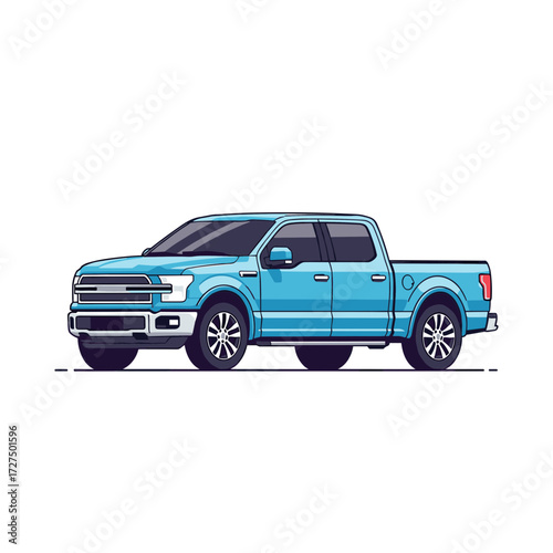 Modern light blue pickup truck vector illustration shown in a clean side profile view.