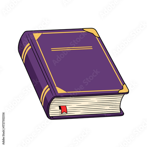 Purple Hardcover Book with Gold Accents and Red Bookmark.