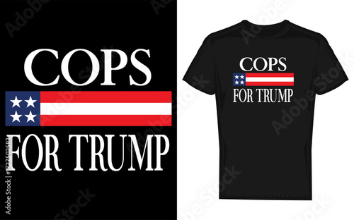 Patriotic law enforcement support design featuring american flag elements and pro trump slogans