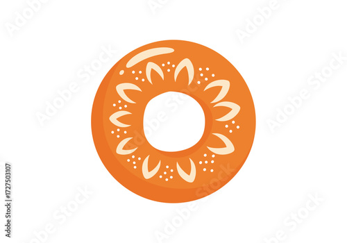 A delightful orange ring shaped cookie with floral patterns.