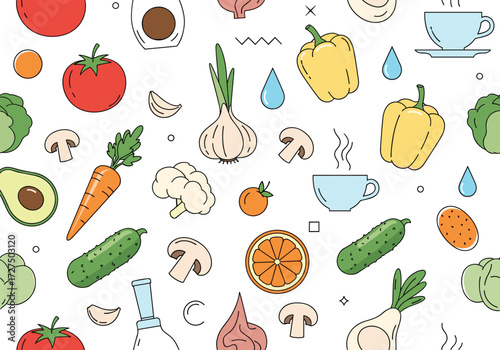 A colorful collection of fresh organic vegetables and fruits. 