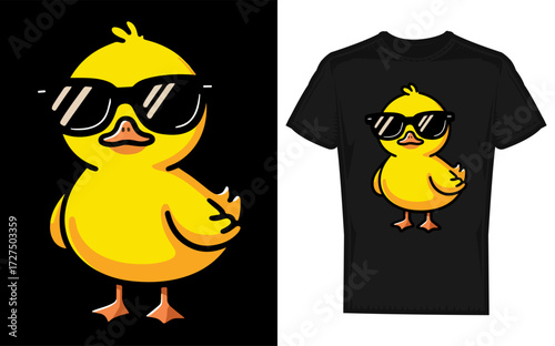 Funny rubber ducky wearing sunglasses cute duckling illustration