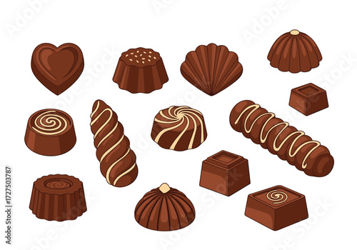 Assortment of rich dark chocolate candies and confections.