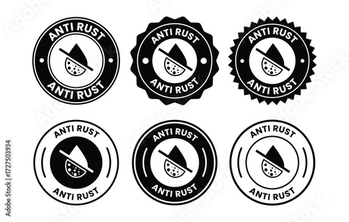 Anti rust icon design illustration. Anti oxidation sign, Rust resistant  symbol, Color black and white.Anti rust   sign, logo, badge, icon, sticker, label, emblem, stamp, symbol, black, line, flat vec