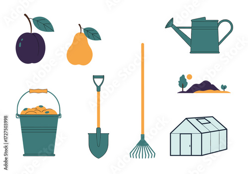 Garden tools and harvest fruits for a successful backyard project.