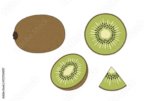 Fresh kiwi fruit whole and sliced for healthy eating.