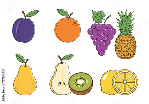 A collection of fresh fruits including pears grapes and lemons.