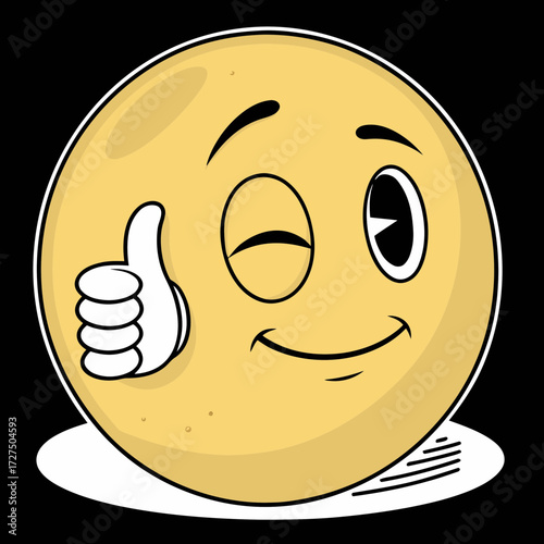A cheerful yellow emoji with a winking eye and a thumbsup gesture, conveying a positive and approving message