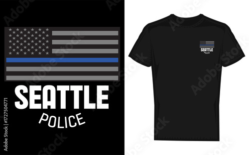 Illustration of a seattle police officer in uniform badge and hat representing law enforcement in washington state