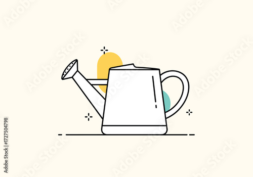 A simple illustration of a white watering can with a thin handle and spout.