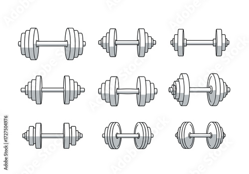 Collection of various dumbbells for weightlifting and exercise.