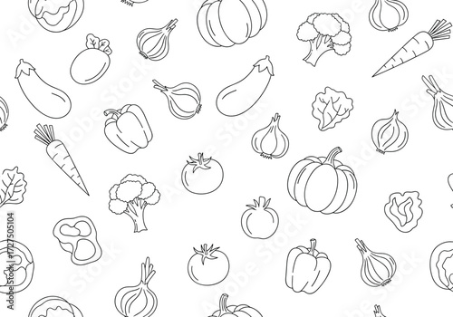 A collection of hand-drawn vegetables scattered across a white background.