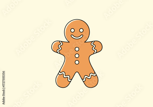 A happy gingerbread man cookie with white icing decorations. 