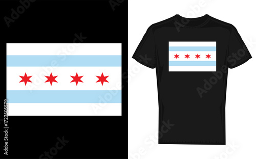 Iconic city of chicago illinois flag design with stars and stripes