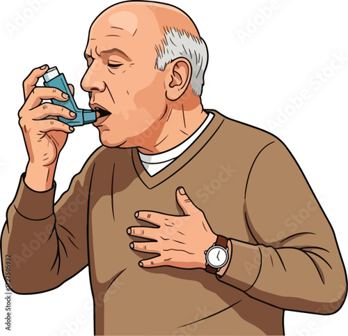 An old man using Inhaler due to breathing problem vector illustration