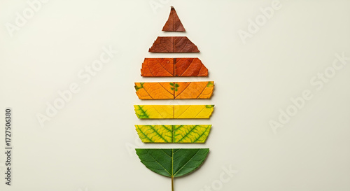 Autumn Leaves Arranged in a Stylized Leaf Shape Representing the Changing Seasons