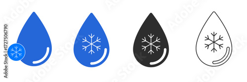 Cold water drop icon,  Liquid freezing point temperature symbol vector illustration, Antifreeze coolant drop pictogram graphic isolated on white, Refrigeration or air conditioning water droplet